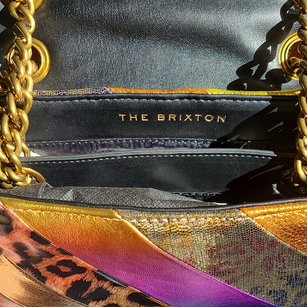 Kurt Geiger Brixton Lock Gold Rainbow Multi-Color Metallic Leather Bag Purse - Picture 8 of 16